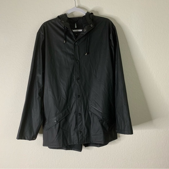 Rains Black Hooded Jacket - Picture 2 of 12